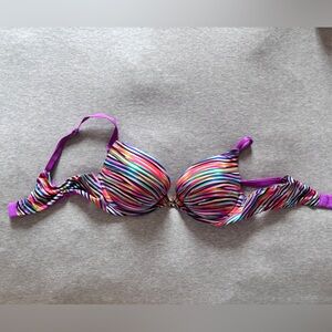 Victoria's Secret Multicolor Striped Push-Up Bra with Purple Trim